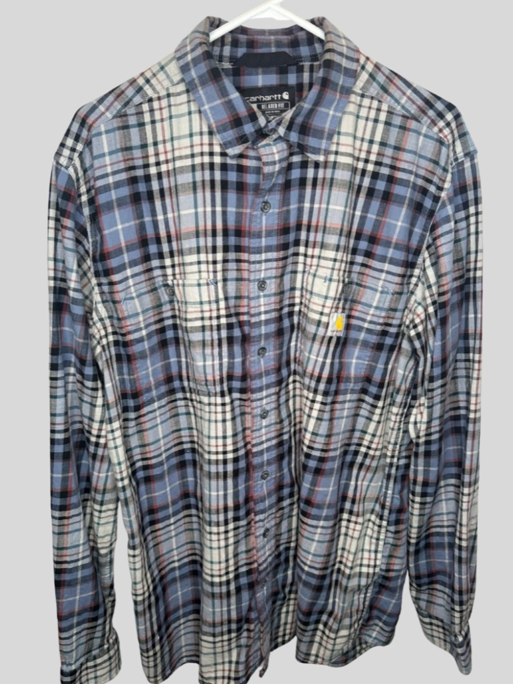 Carhartt Rugged Flex Plaid Flannel Shirt L Tall Long Sleeve Blue Gray Red
